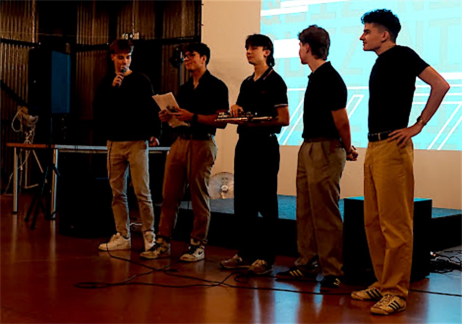 Martin and the other hosts on stage at GymParty